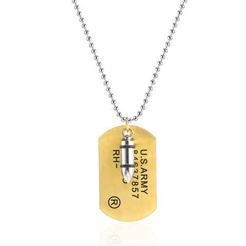 Men Stainless Steel Military Dog Tag Necklace With Bullet Pendant Hip Hop Street Punk Style Jewelry