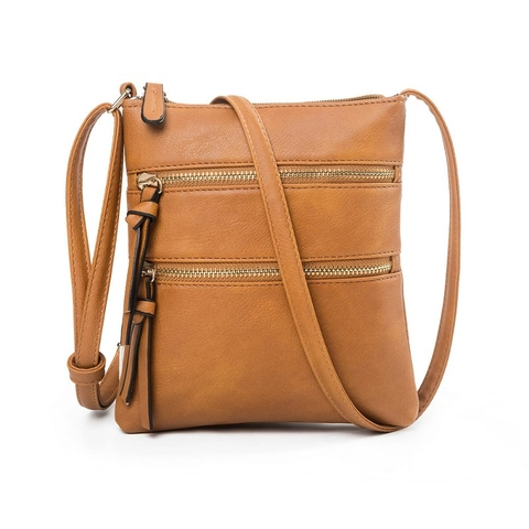 Women Crossbody Bag PU Leather Multi Pocket Zipper Tassel Small Vertical Shoulder Purse Adjustable Strap Casual