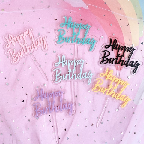 Acrylic Cake Topper Happy Birthday Super Dad Double Layer Transparent Mirror Gold Colorful Party Decoration