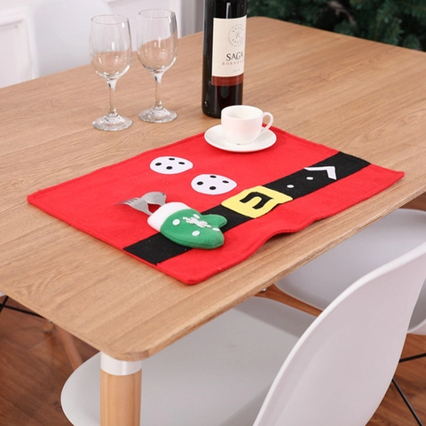 Mantel Individual Papá Noel Con Bolsillo Para Cubiertos En Forma De Guante Fieltro Decoración Mesa Navidad Copo De Nieve