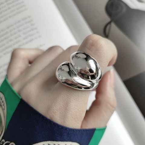 925 Sterling Silber Ring Minimalistisch Fluid Design Unregelmäßig Verstellbar Offen Zeigefinger Moderner Schmuck Für Frauen