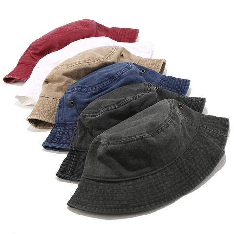 Washed Cotton Bucket Hat Distressed Sunshade Outdoor Travel Casual Unisex Plain Solid Color Soft Breathable Foldable