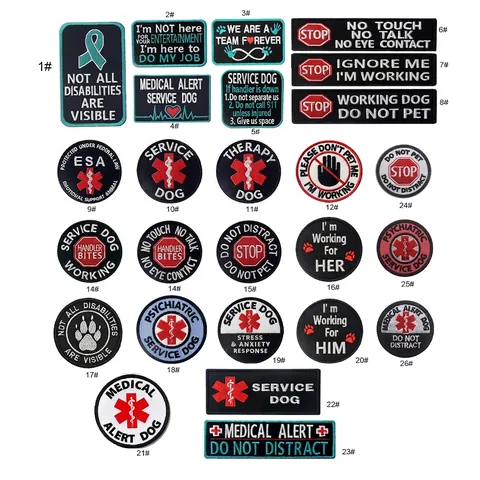 Service Dog Embroidery Patches Tactical Morale Hook And Loop Medical Alert Identification For Dog Vest Harness Backpack