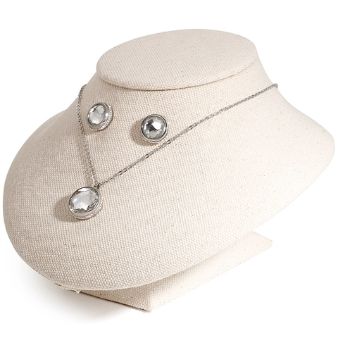 Round Faceted Zircon Stainless Steel Necklace And Stud Earrings Halo Crystal Minimalist Fashion Jewelry Accessories