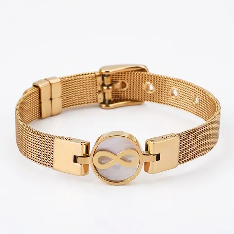 Pulsera De Malla Con Símbolo De Infinito Acero Inoxidable Con Incrustaciones De Nácar Estilo Correa De Reloj Ajustable