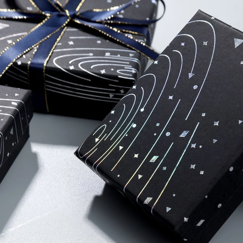 Starry Sky Jewelry Box Laser Silver Hot Stamping Cardboard Gift Packaging With Sponge Lining Elegant Black Case
