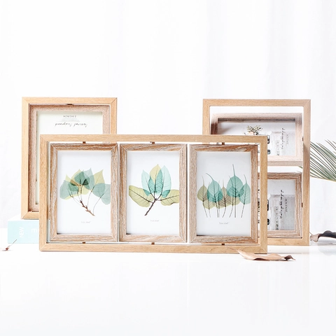 Nordic Holz Rotierender Fotorahmen Doppelseitiger Desktop Bilderrahmen Minimalistisches Home Decor Tischständer