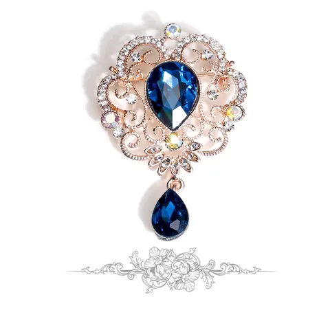 Baroque Retro Alloy Crystal Teardrop Brooch Pendant Hollow Out Palace Style Jewelry Accessories For Women