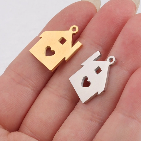 Dijes En Forma De Casa Acero Inoxidable Recorte De Corazón Pulido Espejo Fabricación De Joyas Bricolaje Colgantes Accesorios
