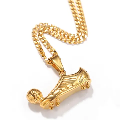 Collier Pendentif Chaussure de Foot et Ballon Hip Hop en Acier Inoxydable Homme Sportif Or Argent Plaqué Chaîne Bijoux