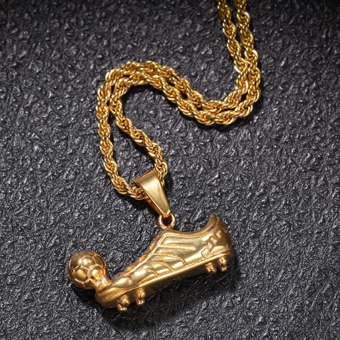Collier Pendentif Chaussure de Foot et Ballon Hip Hop en Acier Inoxydable Homme Sportif Or Argent Plaqué Chaîne Bijoux