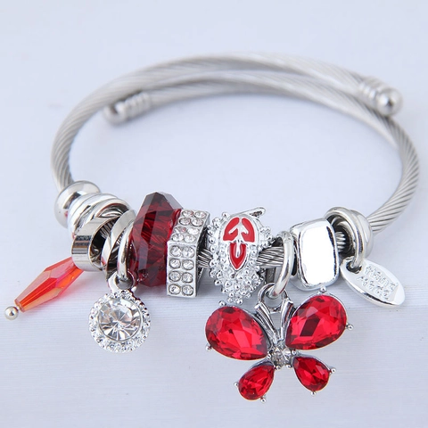 Schmetterling Anhänger Charm Armband Edelstahl Drahtreif Multi Element Kristall Rhinestone Mode Schmuck Für Frauen
