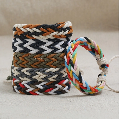 Handmade Woven Bracelet Ethnic Boho Wax Cord Adjustable For Men And Women Multi Color Braided Wristband