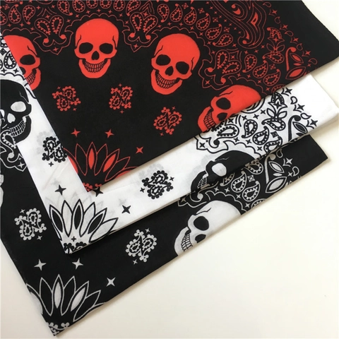 Cotton Skull Paisley Bandana Square Scarf Hip Hop Punk Headwrap Gothic Printed Neck Kerchief Retro Headwear