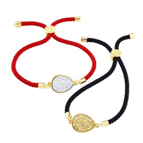 Bracelet Tressé À Pendentif Larme Ajustable Alliage Micro Pavé Cristal Artificiel Bijoux Druzy Pour Femmes Minimaliste