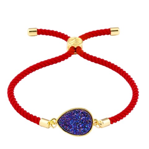 Bracelet Tressé À Pendentif Larme Ajustable Alliage Micro Pavé Cristal Artificiel Bijoux Druzy Pour Femmes Minimaliste
