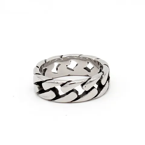 Anillo De Cadena Cubana Para Hombre Acero Inoxidable Titanio Diseño Hueco Punk Hip Hop Estilo Joyería Vintage