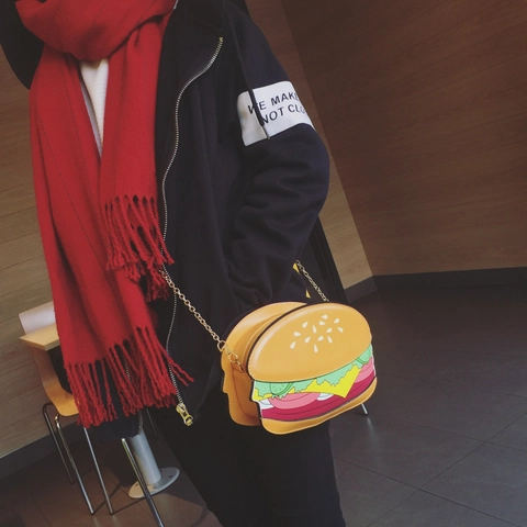 Borsa A Tracolla Creativa Forma Di Cibo Mini Borsetta In Pelle PU Tracolla Catena Hamburger Patatine Popcorn Per Donne