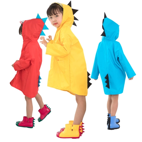 Impermeabile Bambini Dinosauro Cartone Animato Poliestere Impermeabile Rivestimento PU Poncho Con Cappuccio Visiera Trasparente Bambini Ragazzi Ragazze Esterno