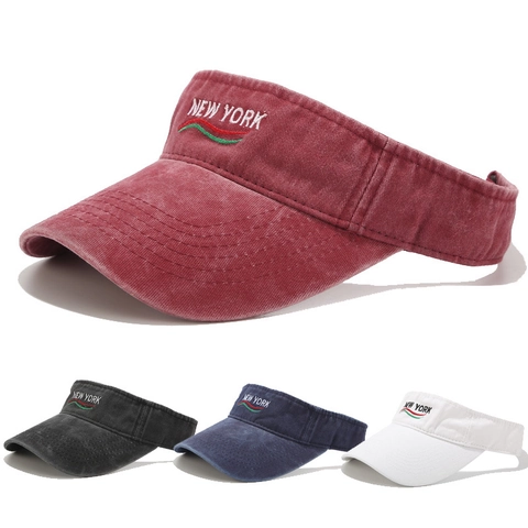 Sonnenschirmmütze Aus Gewaschener Baumwolle Distressed Letter Embroidery New York Sommer Outdoor Sport Verstellbar