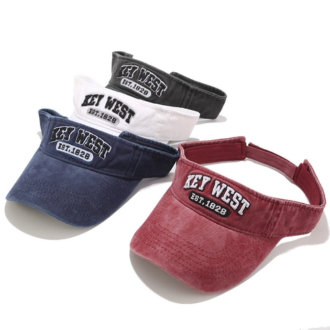 Sun Visor Hat Washed Cotton Embroidered Key West Retro Adjustable Sunshade Outdoor Sports For Men And Women