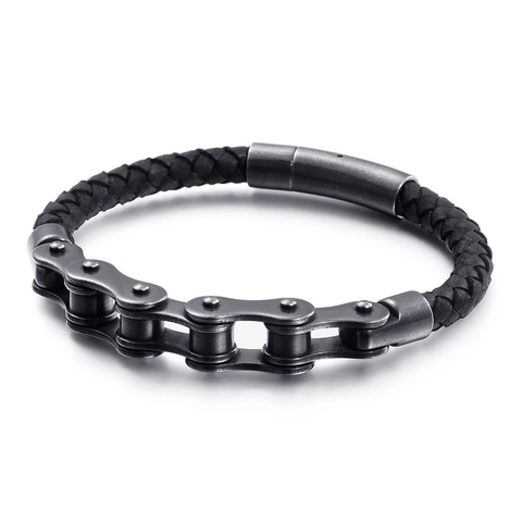 Herren Punk Fahrradkette Lederarmband Mode Galvanisierte Legierung Geflochtenes Handseil Industrie-Stil Schmuck Für Den Alltag