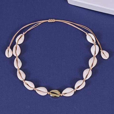 Collar Y Pulsera De Concha Natural Bohemio Hecho A Mano Cordón De Cera Ajustable Acento De Aleación Joyería De Playa Mujeres Hombres