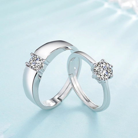 Anillos De Pareja De Cobre Con Circonita Seis Garras Ajustable Joyería Abierta Para Compromiso Propuesta San Valentín