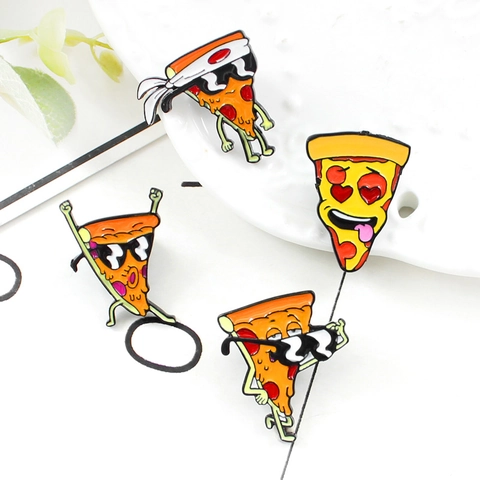 Funny Pizza Cartoon Enamel Brooch Zinc Alloy Personified Food Badge Fashion Jewelry For Backpack Clothing