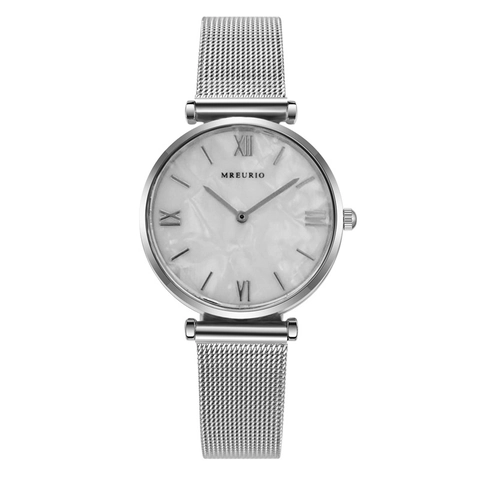 Orologio Al Quarzo Da Donna Elegante Di Moda Cinturino In Maglia Di Acciaio Inossidabile Quadrante Texture Conchiglia
