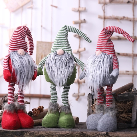Kerst Kabouter Knuffel Pop Lange Benen Gestreepte Gebreide Muts Zweedse Tomte Ornament Huis Vakantie Decoratie