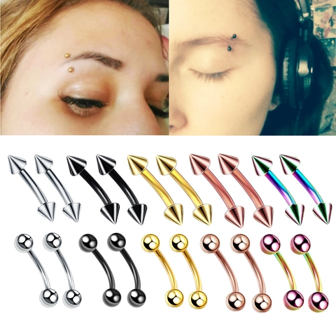 Curved Barbell Eyebrow Rings Stainless Steel Lip Piercing Jewelry Spike Ball Ends Colorful Polished Punk Style For Unisex