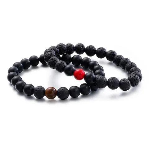 Bracciale Di Perline Pietra Lavica Naturale Agata Nera Opaca Occhio Di Tigre Turchese Rosso Elastico Retro Moda Per Uomini Donne