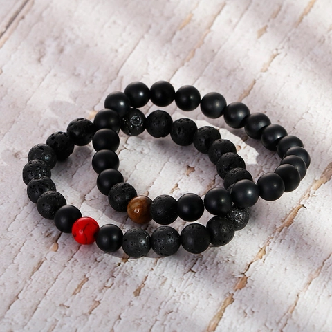 Bracciale Di Perline Pietra Lavica Naturale Agata Nera Opaca Occhio Di Tigre Turchese Rosso Elastico Retro Moda Per Uomini Donne