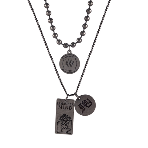 Retro Layered Titanium Steel Pendant Necklace Round Coin Square Plate Punk Hip Hop Style Jewelry Unisex