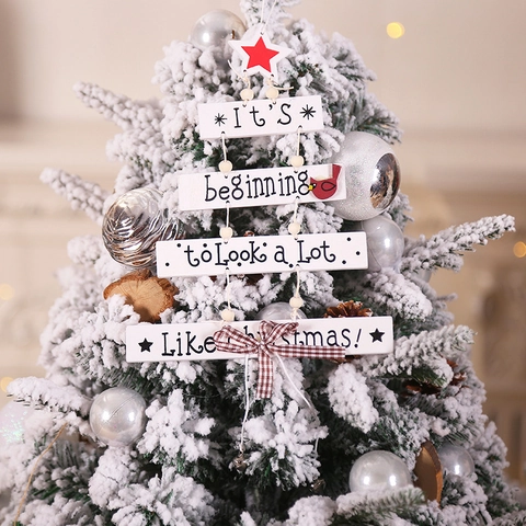 Weihnachten Holzbaum Hängende Dekoration Stern Karo Schleife Glocke Schriftzug Design Festliches Holzschild Für Haus Tür Wand