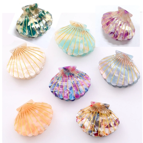 Shell Hair Claw Clip Acetate Marbling Pattern Gold Line Decor Elegant Hair Accessory For Women