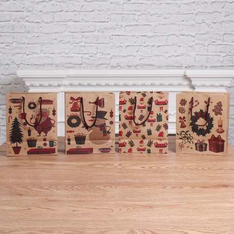 Weihnachts Geschenktüten Kraftpapier Handheld Festliche Verpackung Weihnachtsmann Schneemann Muster Vintage Urlaubszubehör
