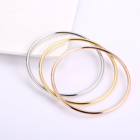 Minimalist Round Bangle Titanium Steel Mirror Polished Fine Circle Bracelet For Women Men Elegant Jewelry Gift