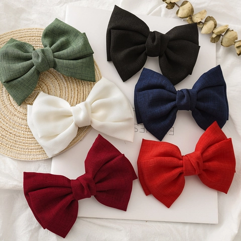 Pinzas Para El Cabello Con Lazo Grande Tela De Lino Pasadores Franceses Color Sólido Horquillas Vintage Para Mujeres Niñas