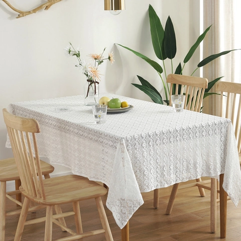 Lace Tablecloth White Polyester Cotton Hollow Out Crochet Table Cover For Dining Room Nordic Retro Style