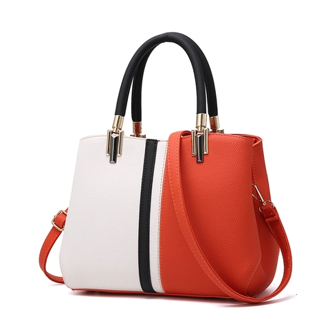 Dames Handtas Color-Block PU Leer Litchi Patroon Grote Capaciteit Schoudertas Crossbodytas Mode Tas