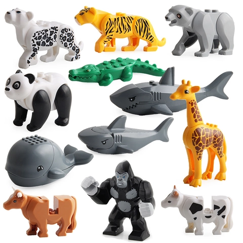 Animal Building Blocks Wildlife Zoo Figures DIY Assembly Educational Toys For Children Colorful ABS Plastic Movable Joints