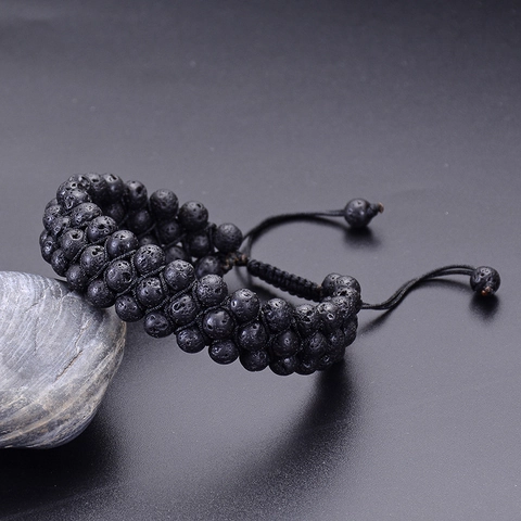 Bracciale Di Perle Intrecciate In Pietra Lavica Occhio Di Tigre Regolabile Fatto A Mano Gioielli Boho Unisex Aromaterapia