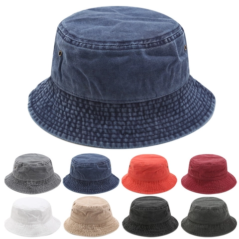 Washed Cotton Bucket Hat Distressed Sunshade Outdoor Travel Casual Unisex Plain Solid Color Soft Breathable Foldable