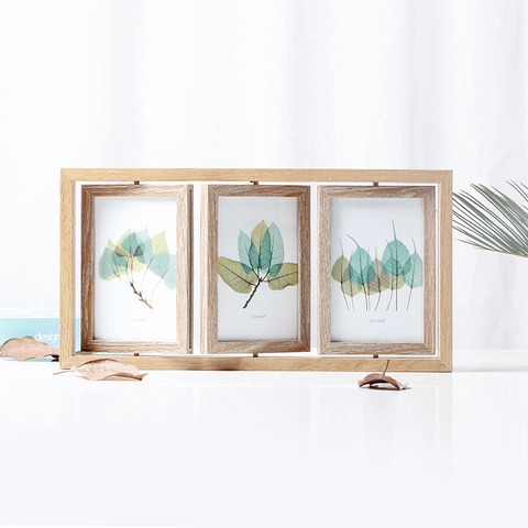 Nordic Holz Rotierender Fotorahmen Doppelseitiger Desktop Bilderrahmen Minimalistisches Home Decor Tischständer