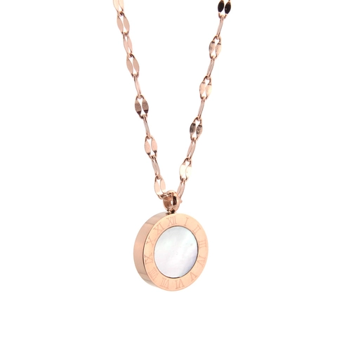 Collana Con Ciondolo In Acciaio Inossidabile Doppio Strato Numeri Romani Intarsio Conchiglia Oro Rosa Catena Bamboo Donna