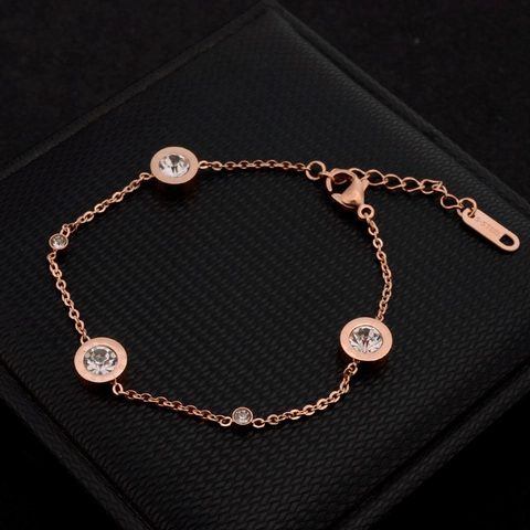 Βραχιόλι Από Ανοξείδωτο Ατσάλι Rose Gold Για Γυναίκες Με Στρογγυλό Ζιργκόν Ρωμαϊκό Στυλ Κομψή Αλυσίδα