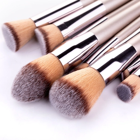 Brochas De Maquillaje Profesionales Oro Champaña Mango De Madera Fibra Sintética Base Polvos Sombra De Ojos Cara Belleza
