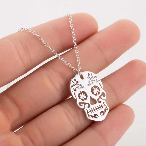 Schädel Anhänger Halskette Edelstahl Hohl Design Retro Gothic Mexikanischer Stil Schmuck Für Halloween Herren Damen
